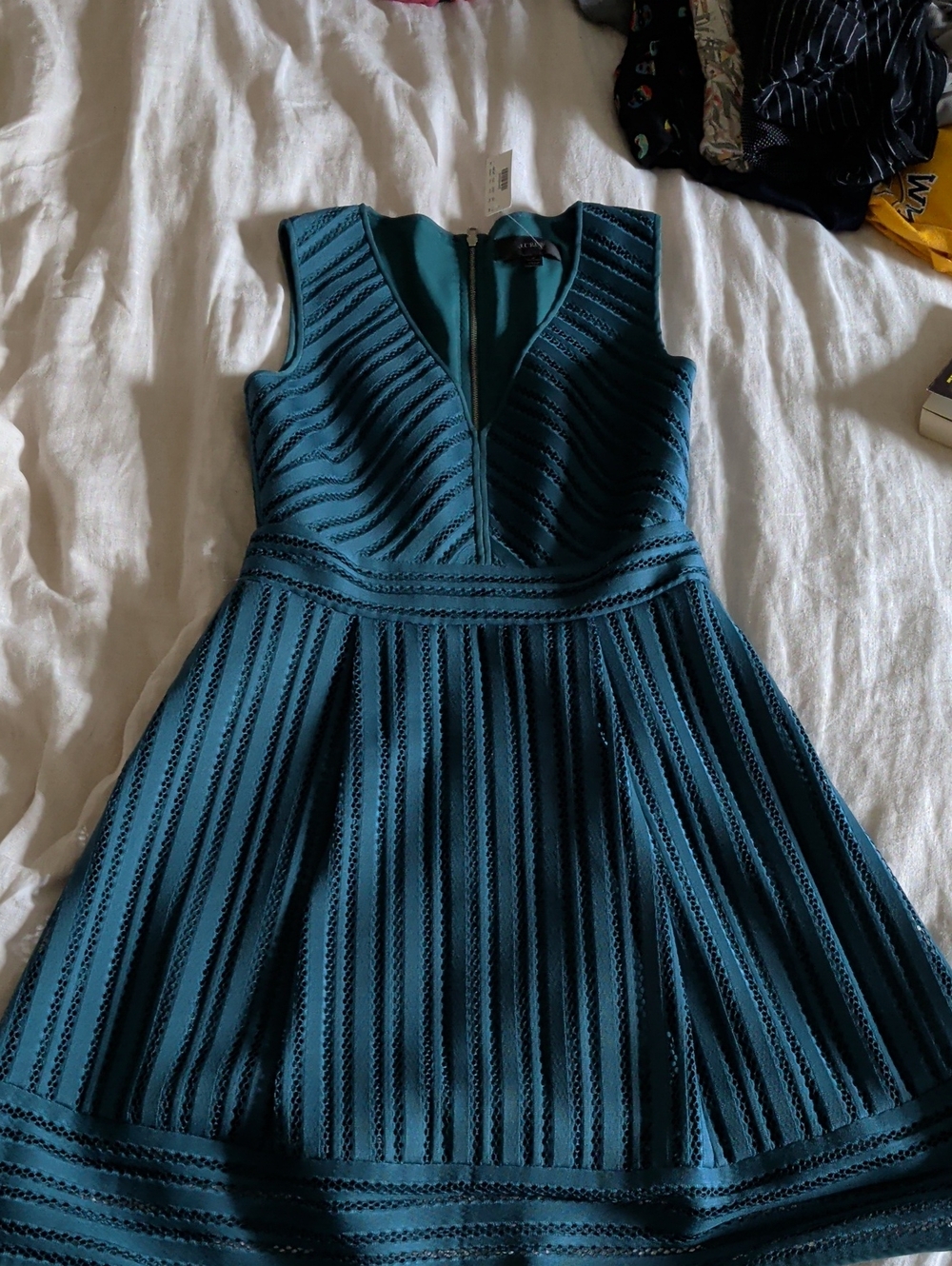 J. Crew Teal Textured Sleeveless Fit-and-Flare Dress
